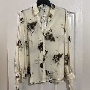 Express Cream and Black Floral Blouse